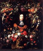 Jan Davidsz. de Heem Garland of Flowers and Fruit with the Portrait of Prince William III of Orange oil painting reproduction